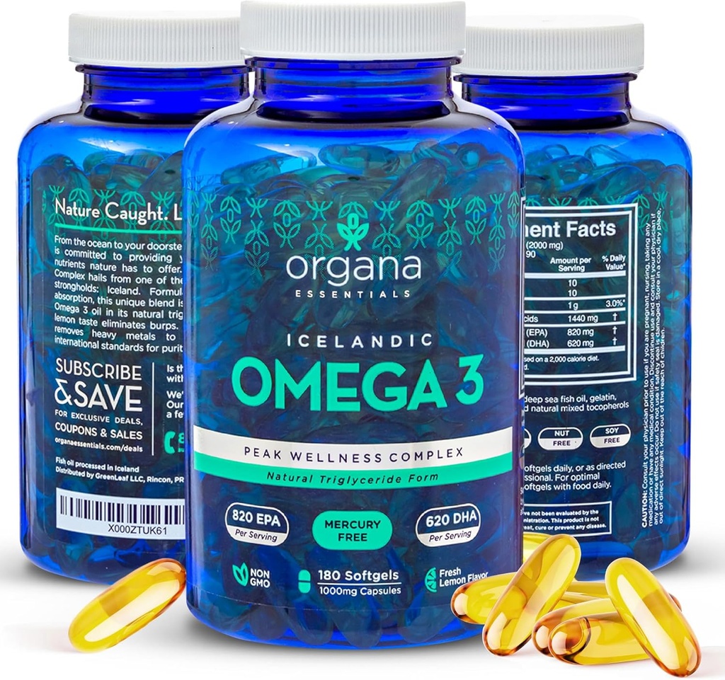 Omega 3 Minyak Ikan 2.000 mg - EPA Tinggi 820 mg + DHA 620 mg - 180 Kekuatan Triple Lemon Burpless Flavored Softgels