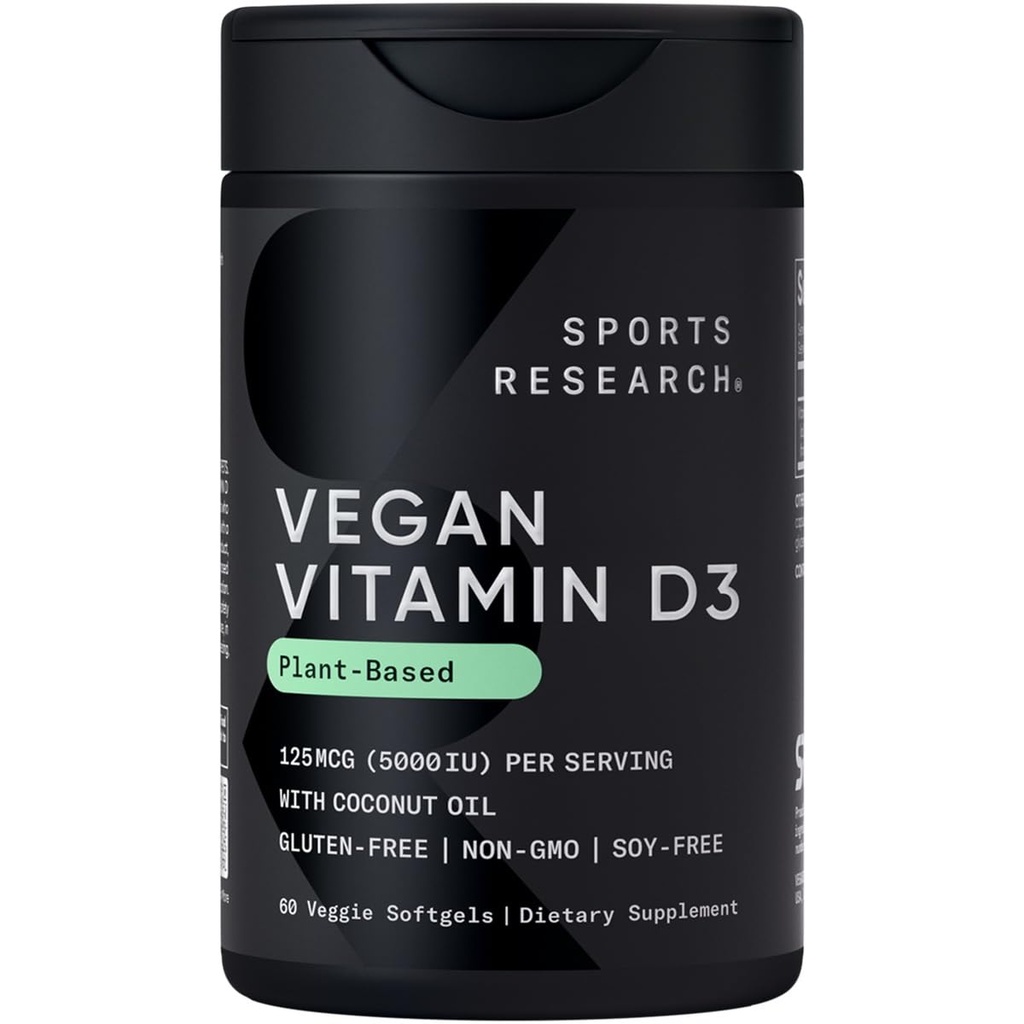Vegan Penelitian Olahraga Vitamin D3 5000IU (125 mcg) dengan Koconut Oil 124; 100% Pembangkit berbasis Vitamin D untuk Bone, Bersama & Imune Dukungan 124; Carrageenan Free, Vegan Certifikasi & Non-GMO Diverifikasi (60 Softgeels)