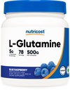 Nutricost L- Glutamine Powder (500 Grams) (Raspberry Biru)
