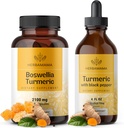 HERBAMAMA Boswellia dan Turmeric Kit - Bundle dari 2100 mg Boswellia Turmeric & Liquid Turmeric dengan Black Pepper Tincture 2 - Vegan, Non GMO, Sugar & Alcohol- Free - 2 Pack