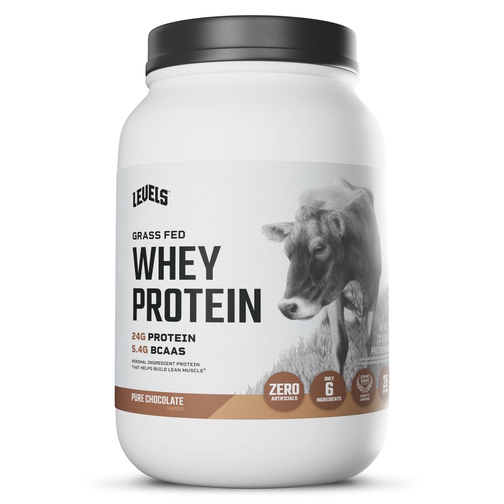 Levels Grass Fed Whey Protein Powder, No Artificials, 24G of Protein, Murni Chocolate, 2LB