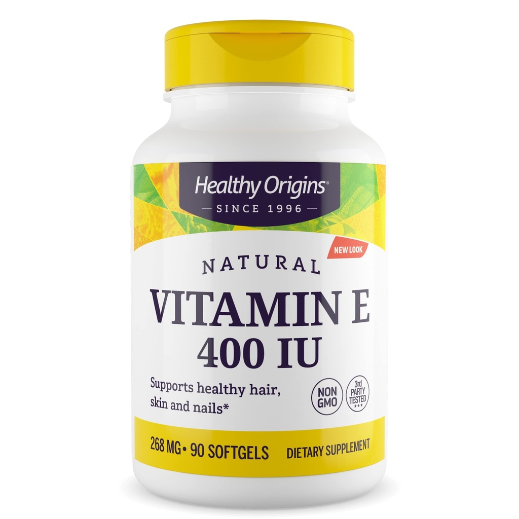 Origins Sehat Vitamin E 400 IU (Natural, Non- GMO, Gluten Free, Kulit Dukungan, Dukungan Kardiovaskular), 90 Softgeels