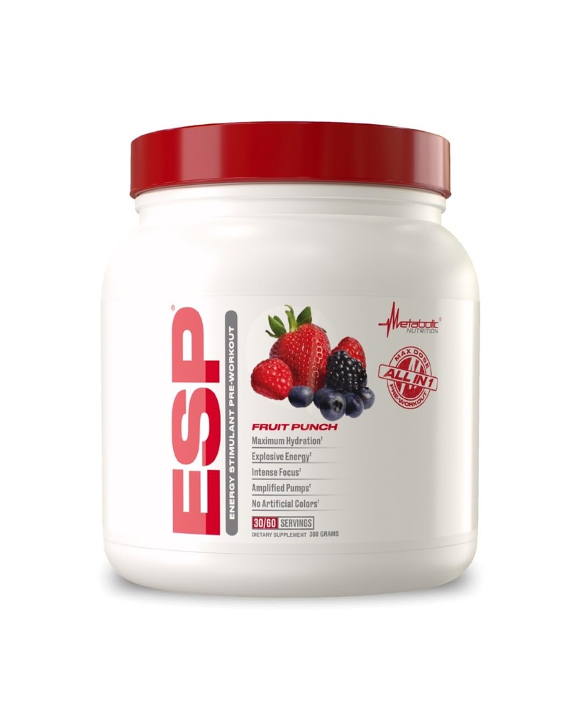 Nuklir Metabolik, ESP, Energi, dan Endurance Stimulating Pre Workout, Pre Intra Workout, High Energy and Mental Focus, Stimulating Workout Supplemen, Fruit Punch, 300 Grams (90 Grams)