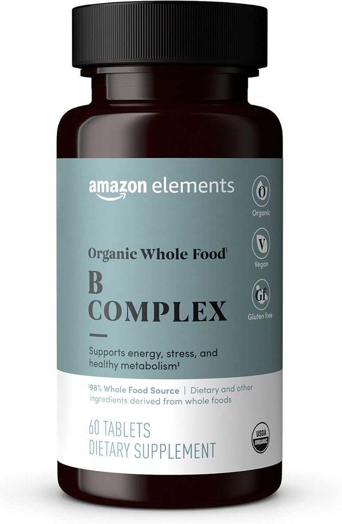 Elemen Kompleks Whole Food B Organic, 98% Whole Food Source, Dietary dan bahan-bahan lainnya berasal dari seluruh makanan, 60 tablet