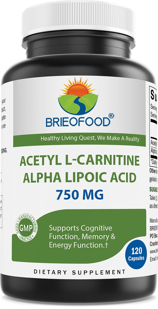 Brieofood Acetyl L- Carnitine Alpha Lipoic Acid (ALA ALC) 750 mg 120 Capsules