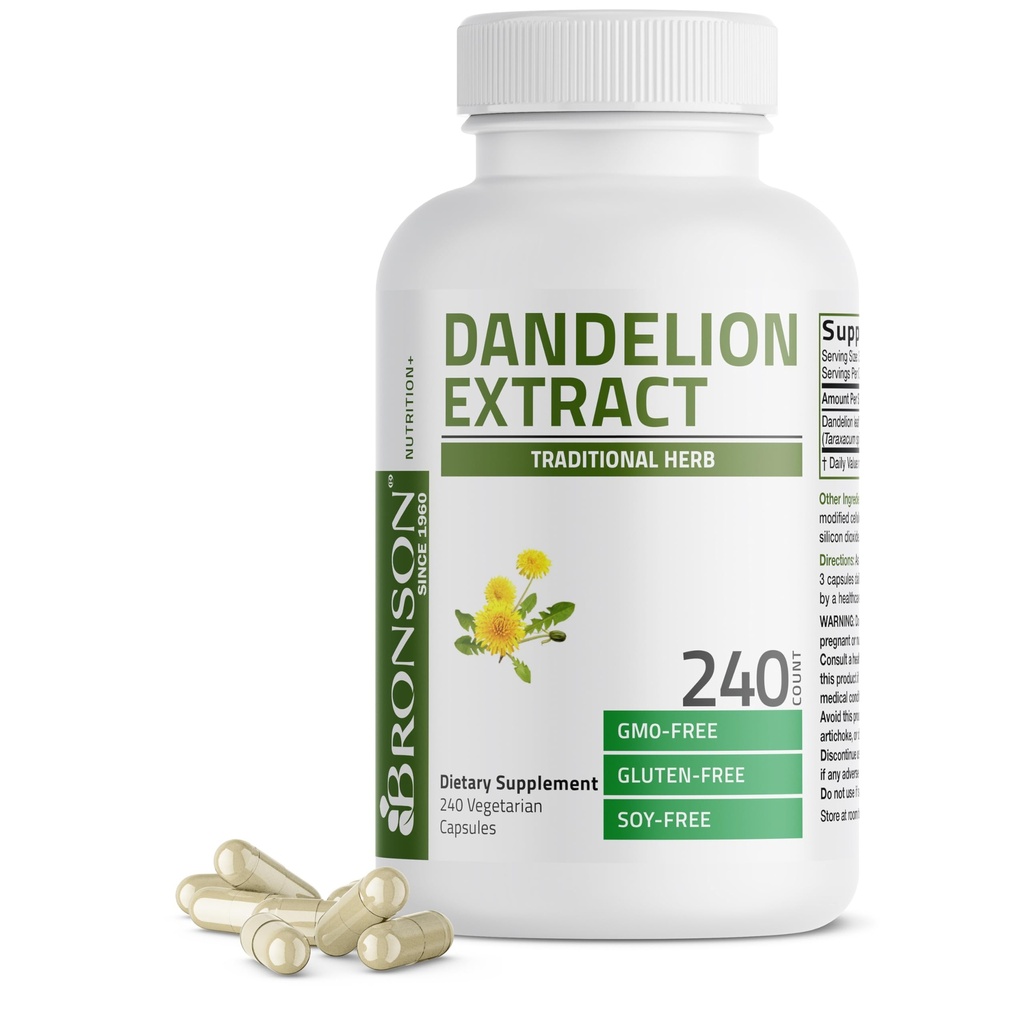 Bronson Dandelion Root High Potency Suplemen, Support Overall Good Health & Welly-Being, Tradisional Diuretic Herb - Non-GMO, 240 Vegetarian Capsules
