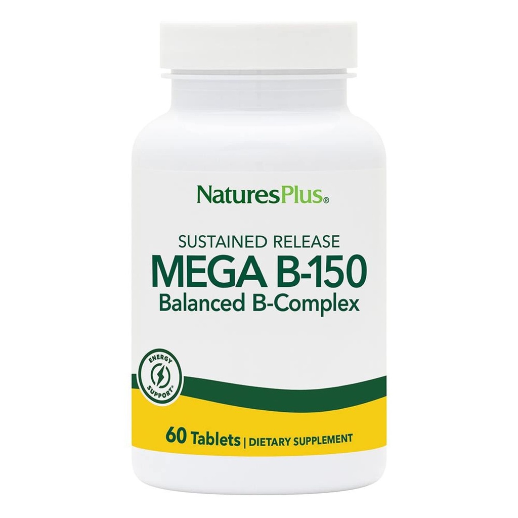 Natuture Plus Mega B150 Kompleks, Substained Rilis - 60 Vegetarian Tablet - Maximum Potency B Complex Vitamin Suplemen - Gluten- 60 Free - 60