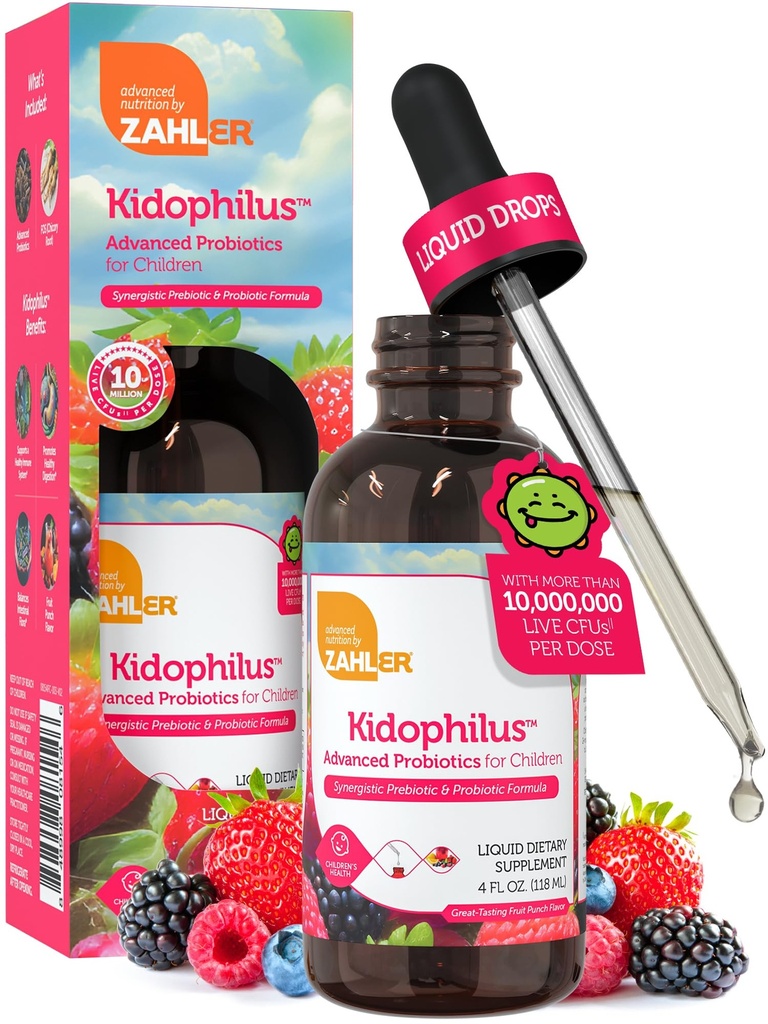 Zahler - Kishillus Liquid Drops Progetics for Kids (4 Fl Oz) Probiotic Kosher Kids Probiotic for Healthy Dibuble & Imune Duption - Fruit Flavored Children 's Propotic Drops Suplemen