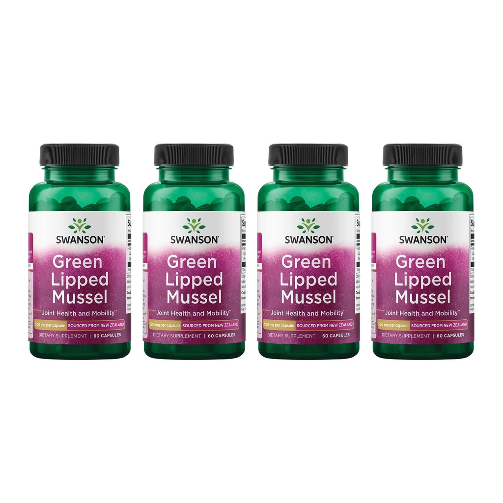 Swanson Green Lipped Mussel (Freeze-Dry) - New Zealand Jourity Health & Mobility Suplemen - Natural Formula May Dukung Kesehatan & Digetical Fungsi - (60 Kasules, 500mg Masing-masing) (4 Pack)