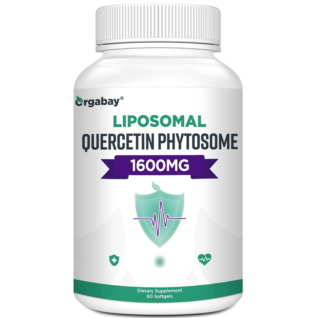 Orgabay Lipomal Quercetin Phytosome 1600 mg, Bromelain 200mg, Zinc 30mg, Vitamin C Turmeric 40 mg, Absorpsi Tertinggi, Quercetin Complex, 60 Softgels