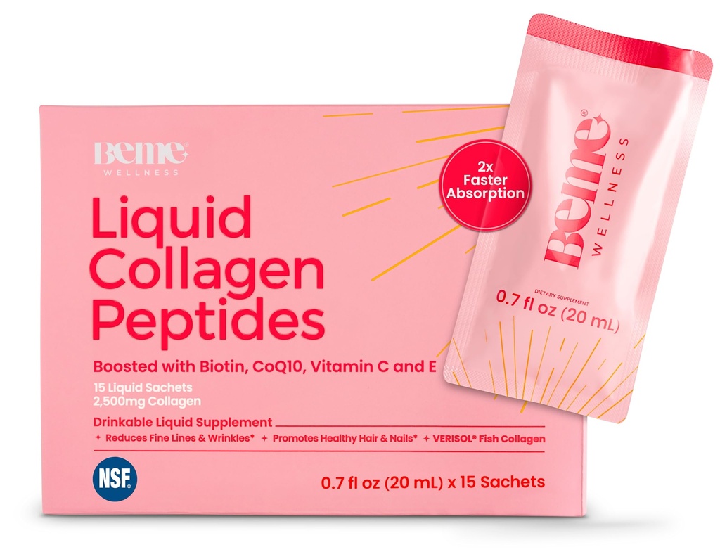 BeMe BeRadiant Liquid Collagen Peptide for Hair, Skin & Nails with 2X Faster Absorpsi - Clinical Tested - 2500mg Verisol Hydrolyzed Collagen Suplemen for Women with Biotin, CoQ10 & Vitamin C