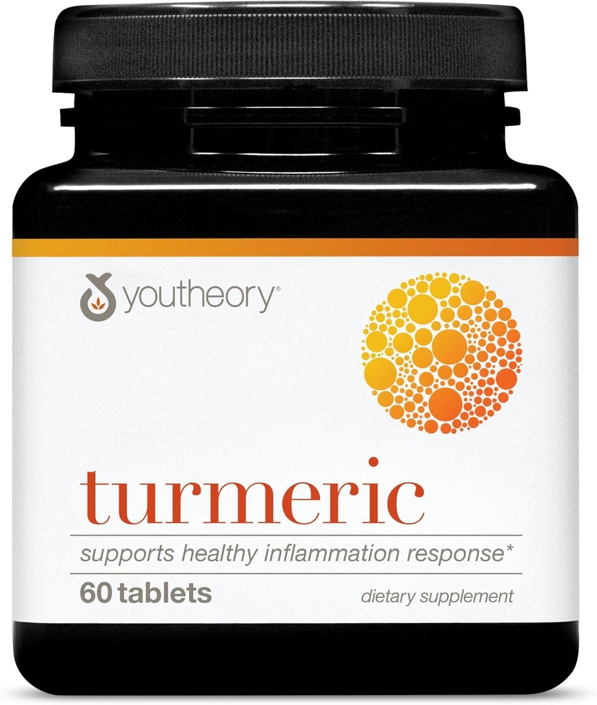 Youtheory Turmeric - 450 mg - with Black Pepper & Olive Leaf - Support Joint & Brain Health * - Contains Bioenhancers, Curcuminoid & Herbal Extracts - 60 Tablet (20- Day Suppply)