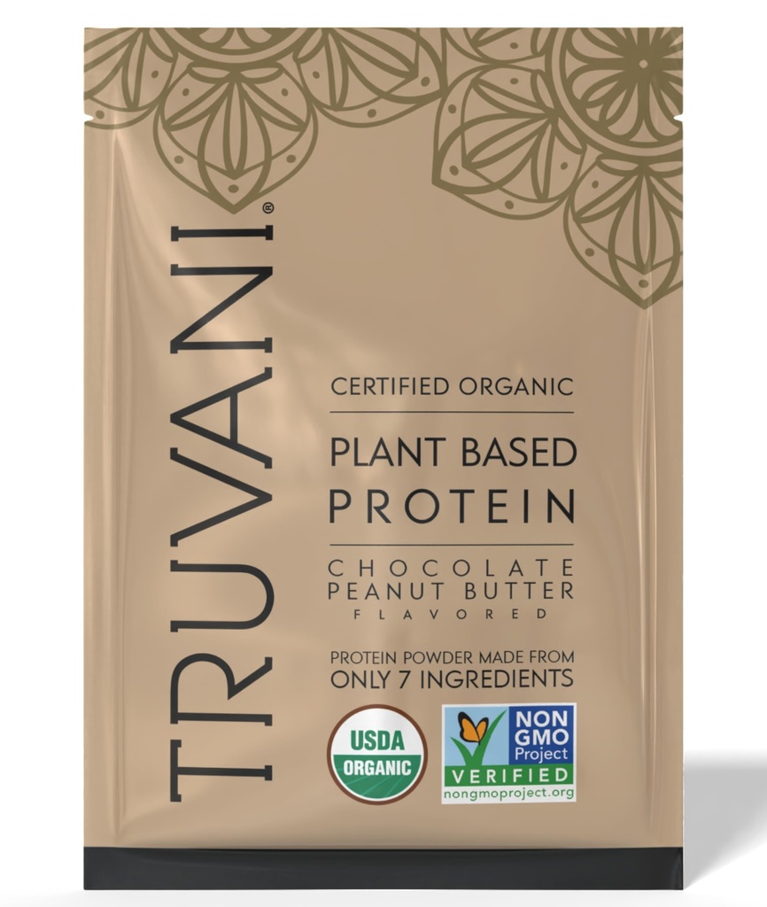 Truvani Vegan Pea Protein Powder 124; Chocolate Peanut Butter 124; 20g Organic Plant Based Protein 14; 1 Serving 124; Keto 124; Gluten & Dairy Free 124; Low Carb 124; No Added Sugar