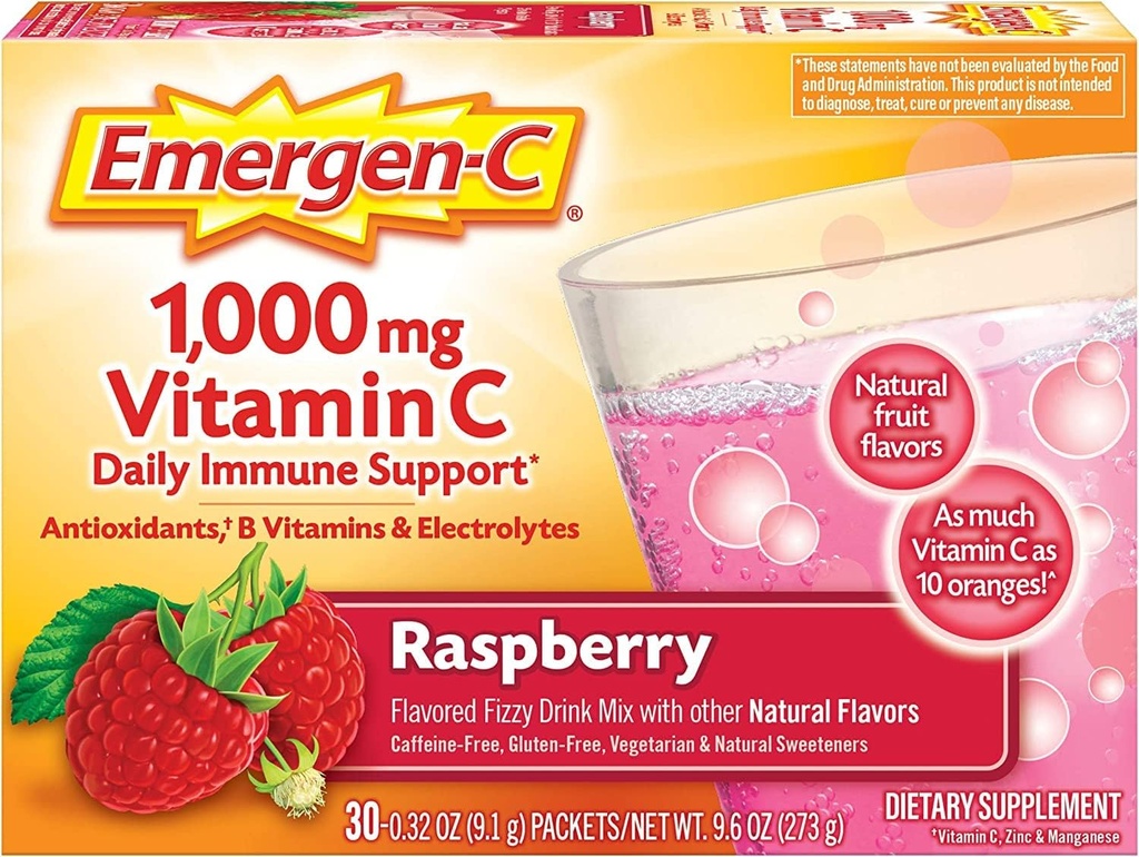 Alacer Emergen- C Vitamin C Fizzy Minum Mix Raspberry - 1000 Mg - 30 Paket