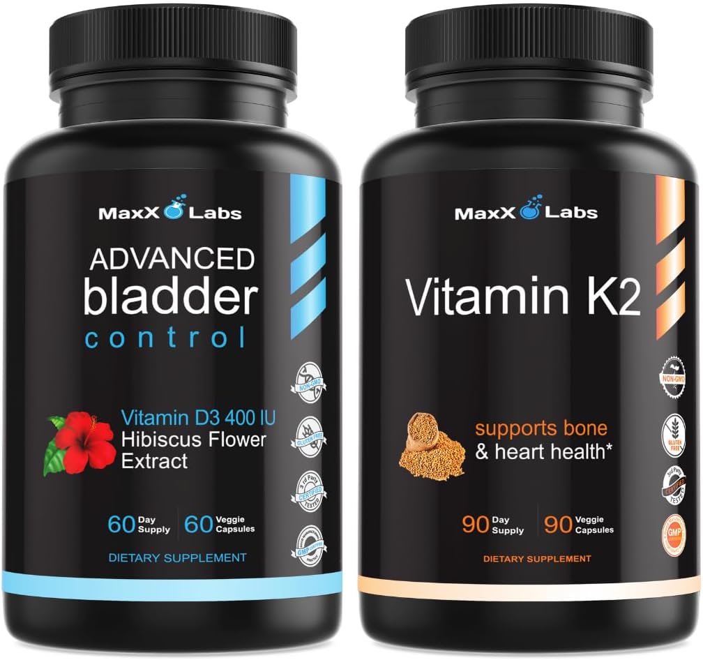 Advanced Bladder Control Suplement for Women 60 Caps + Vitamin K2 Suplement - Full Spectrum Vitamin K2 MK7, MK4 & Calcium - 90 Capsules