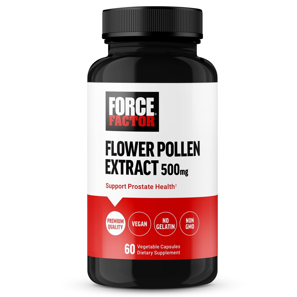 ForCE FacTOR Flower Pollen Prostate Supplement for Men 's Health Supplement, 500mg Flower Pollen Capsules, Vegan, No Gelatin, Non-GMO, 60 Capsules