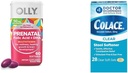OLLY Ultra Power Prenatal Multivitamin Softgels with Brain Development + Colace Clear Softtener Capsules, 28 Count