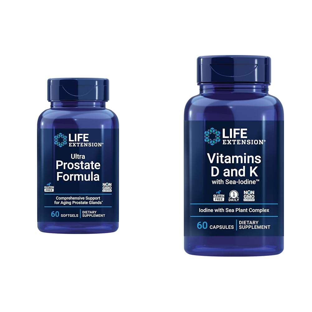 Extension Life Ultra Prostate Formula, Saw Palmetto for Men, pygeum, stinging Nettle & Vitamin D dan K dengan Se- Iodin D3, Vitamin K1 dan K2, Iodin