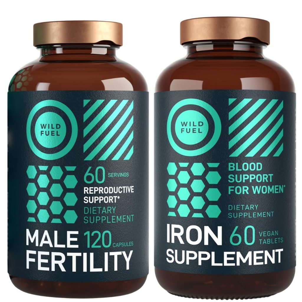 WILD FUEL Male Fertility Suplement and Iron Pills with Folic Acid Fertilitas and Prenatal Bundle