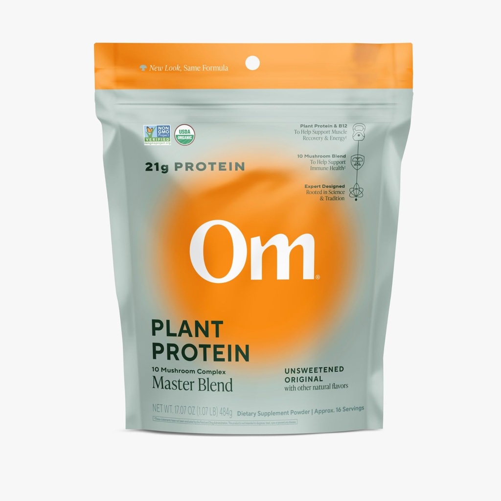 OM MUSHROOM SUPERFOOD Master Blend Plant - berbasis bubuk Protein (Tas Terhormat (16 Pelayan), Protein Yang Tak Beraroma)