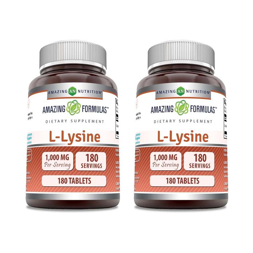 Amazing Formulas L-Lysine 1000mg Amino Tablet Acid Supplement Non-GMO 124; Gluten Free 124; Made in USA (180 124; 2 Pack)