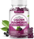 Sumbu Kalsium Magnesium Zinc untuk Perempuan, Absorpsi Tinggi Kalsium Magnesium Tambahan untuk Kekuatan Tulang, Sugarsium-Bebas, Vegan, Elderberry Flavor 60 Gummies