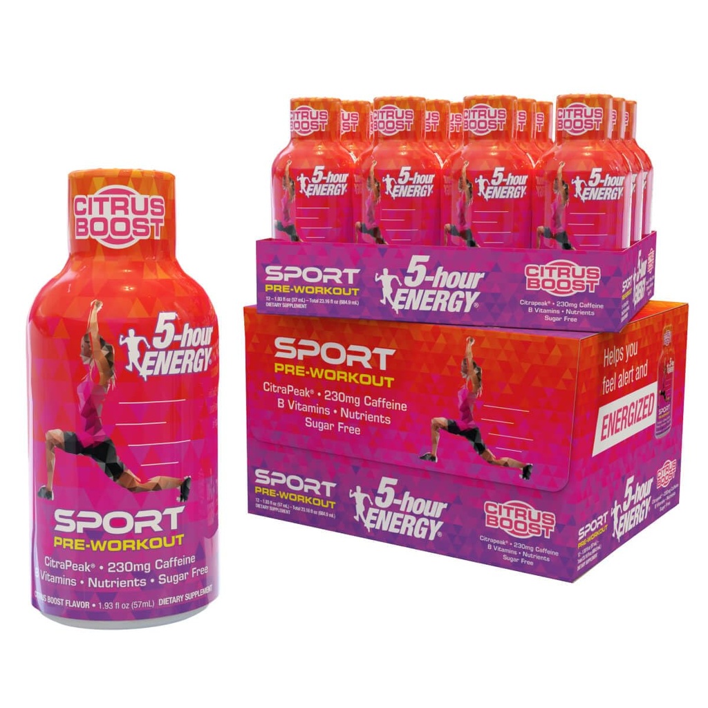 5-Hour Energy Extra Energy Sport Shots with Citrapeak, Citrus Boost Flavor, Pre- Workout 24 Count (1.93 lf oz)
