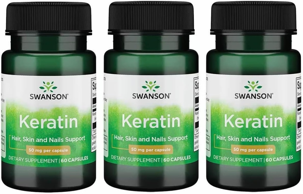 Swanson Keratin (dari Tibetan Wool) - Bahan Penambahan Natural Promoting Heally Joints, Hair, Skin & Nails - membantu Netsules Healthy - (60 Capsules, 50mg Setiap) (3 Pack)