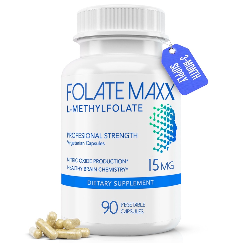 FolteMaxx L-Methylfolat 15mg 90 Capsules 124; Aktif Professional Methyl Memblement 5- MTHF Suppply 12.4; Methrilate Folate for Women & Men 124; Nor-GMO, Gluten Free (3 Bulan Supply)