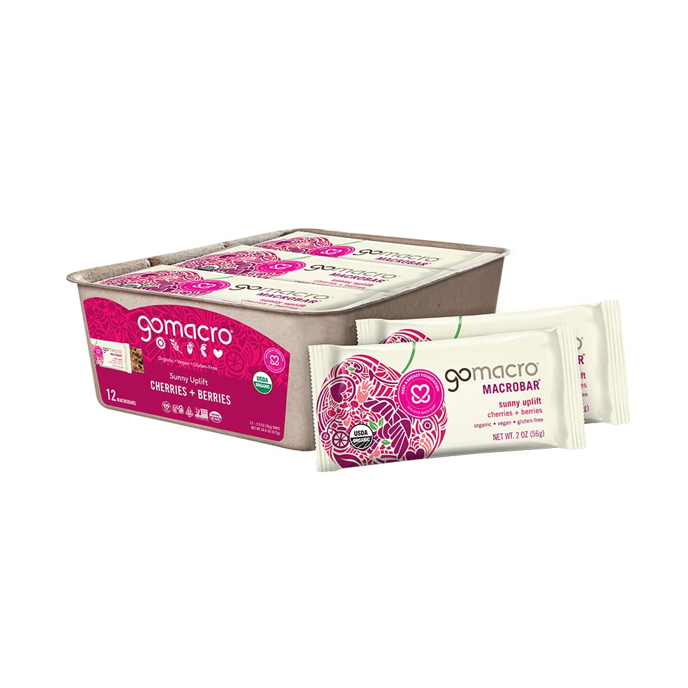 GoMacro MacroBar Organic Vegan Snack Bars - Cherries + Berry (2.0 Ounce Bars, 12 Count)