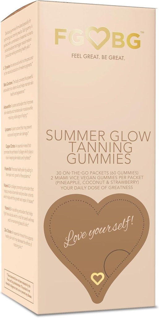 Musim panas Glow Tanning Gummies - Miami Vice Flavor - Nanas, Coconut, & Strawberry - Vegan - Gluten- Free - Dairy- Free - Natural Ingregents - Esculity Nutrients