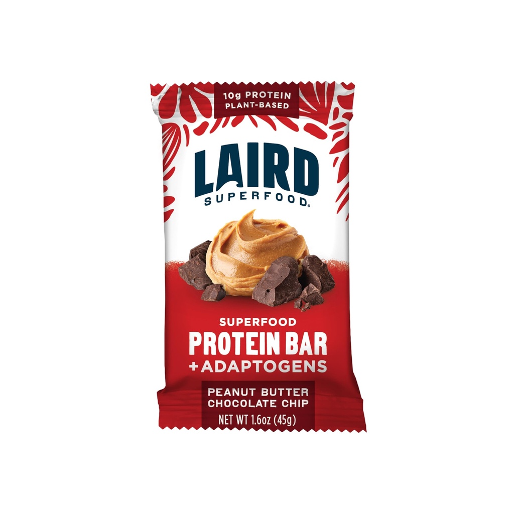 Laird Superfood Functional Protein Bars - Protein Bar tapi Lebih baik dengan Real Ingrediens, Functional Mushroom 10g Plant-Based Protein, 6g Fiber - None-GMO - Peanut Butter Chocolate Chip, 10 Count (Pack of 1)