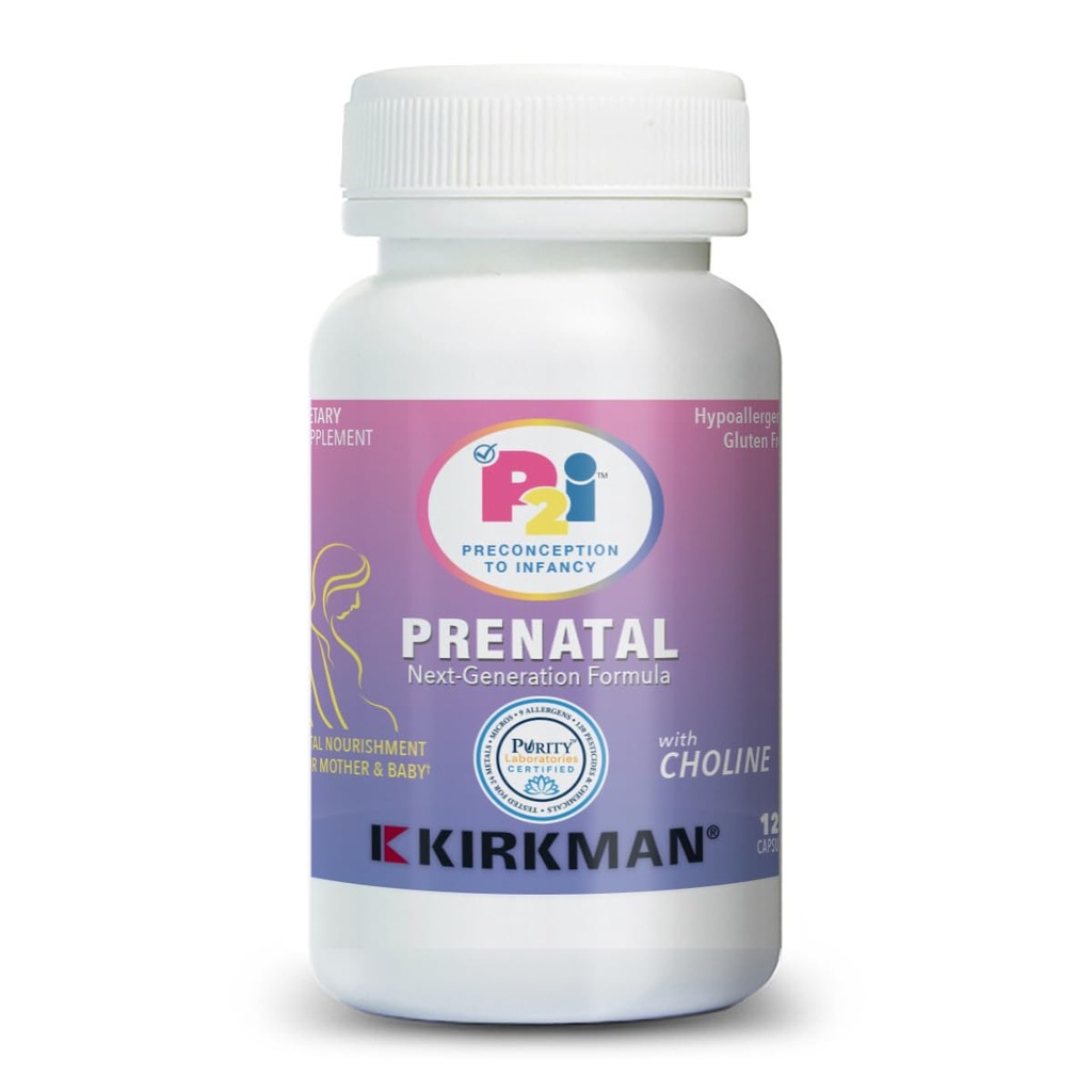 Kirkman P2i Prenatal Vitamin for Women, Multivitamin with Choline, 120 Capsules, Vital Daily Nutration Dukungan untuk Kesehatan Ibu & Bayi, OBGYN Formulasi & Endorsed, Hipoalergenik & Gluten- Free