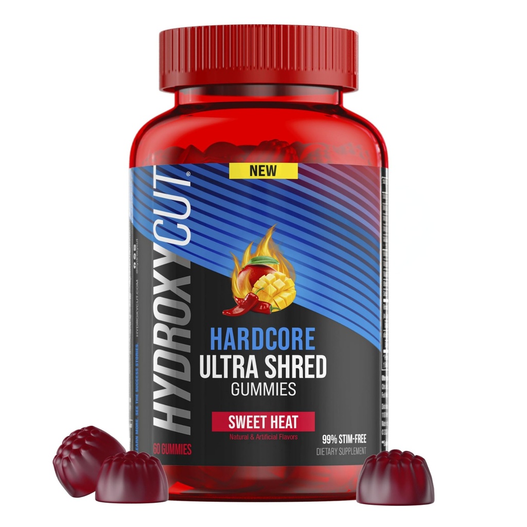 Hydroxycut Hardcore Ultra Shred Gummies, Sweet Heat - 99% Stimulant Free - termasuk Capsaicin & B Vitamin - untuk Perempuan & Pria