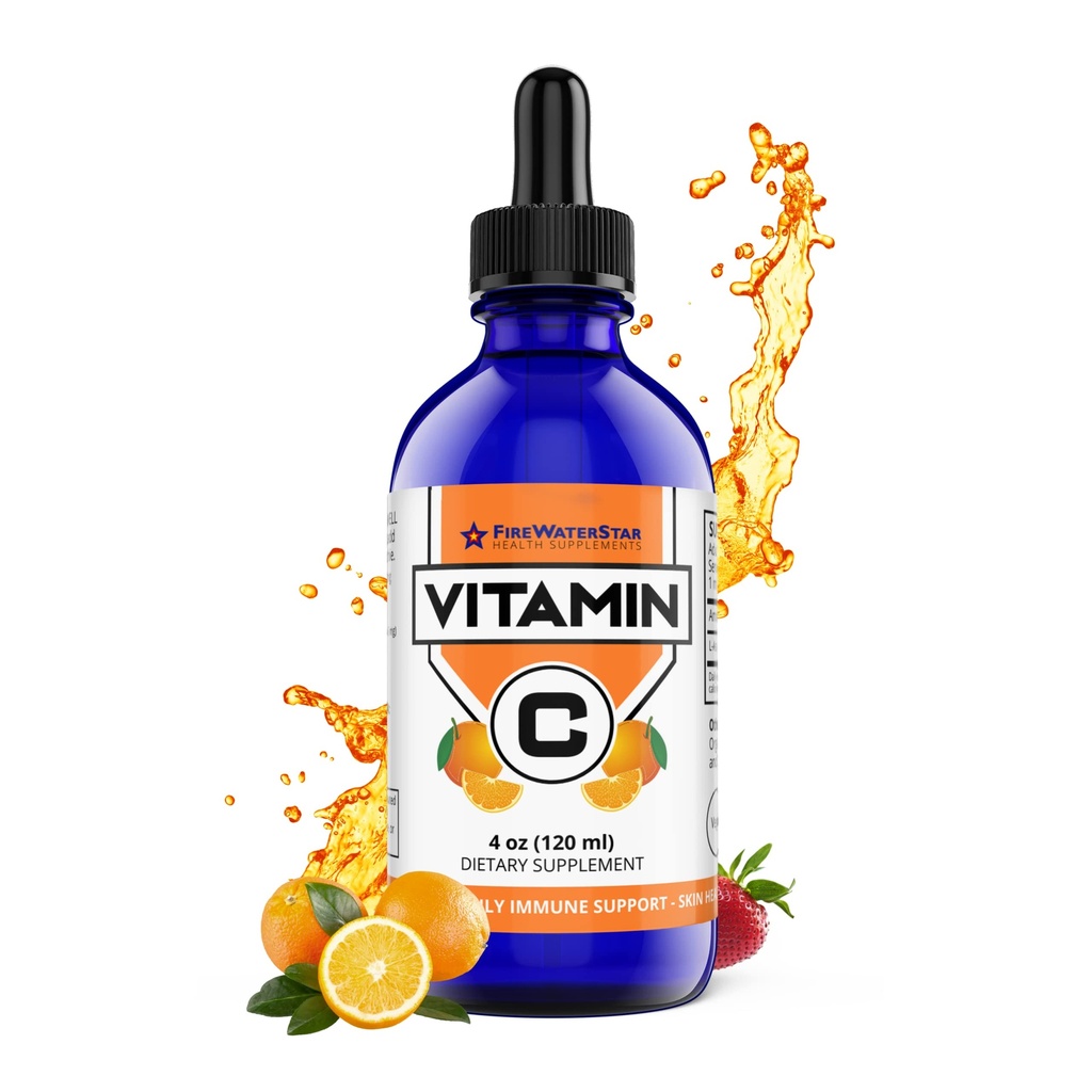 FWS Liquid Vitamin C Supplemen untuk Orang dewasa dan Anak, Organik, Non- GMO, Vegan, Mudah VIT C Drops, Acid Ascorbic, 4 Bulan Supply, Mendukung Immune System dan Skin Health, Escement Vitamin, 4 oz