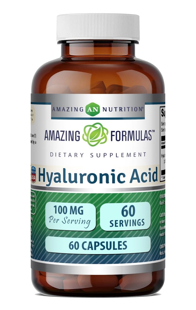 Amazing Formulas Hyaluronic Acid 100 Mg Supplemen 124; Capsules 124; Non-GMO 124; Gluten- Free Alag14; Made in USA (1 Pack, 60 Count)