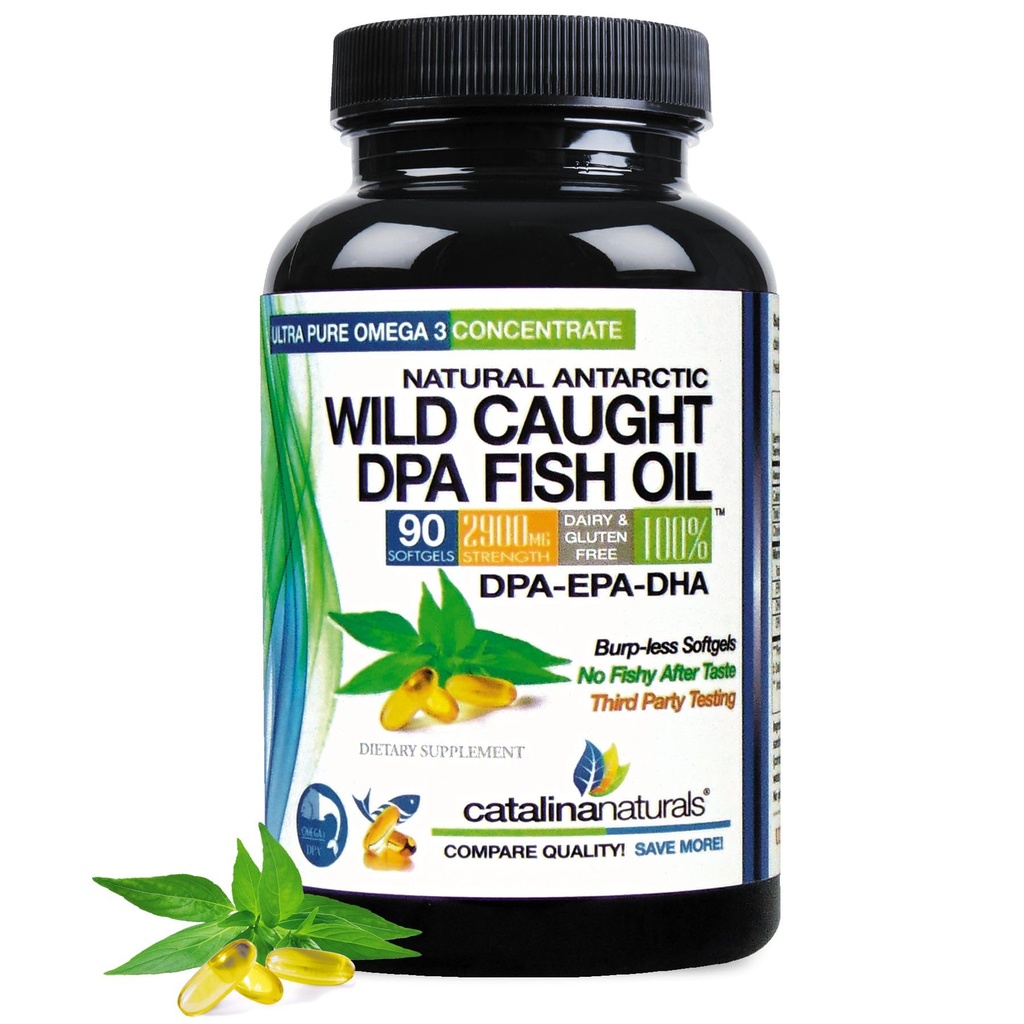 Wild Caught Omega-3 DPA Fish Oil - 2900 mg with More DPA, EPA & DHA - 90 SoftGels - Triple Power Burp- Free