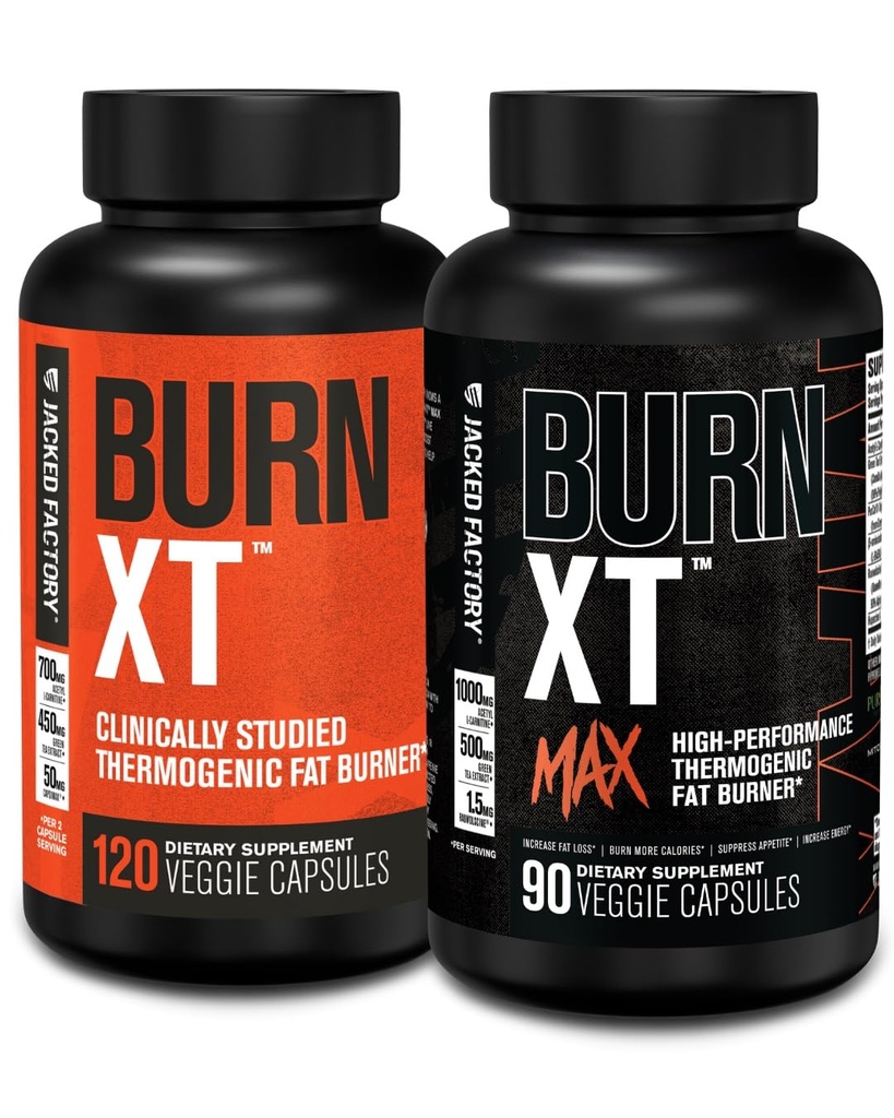 Jacked Factory Burn- XT Clinically Studied Fat Burner & Weight Loses Suplement (120 Capsules) & BurnMax Selanjutnya Performance Fat Burner & Appetite Suppreant (90 Capsules)