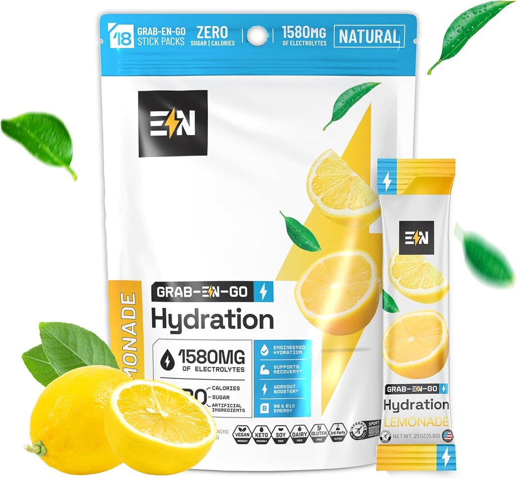 Direkayasa Nutrition Sugar- Free Electrolite Powder Pawder - Lemonade Flavor - Keto Hydration Packets w / Magnesium, Potasium & Sodium - Zero Calorie, Vegan, Non-GMO, Gluten- Free - 18 Hamba tunggal
