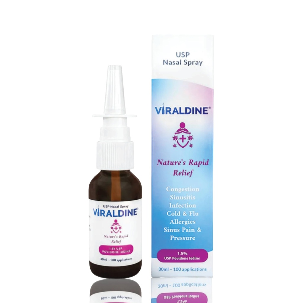 1.5% Povidod- Iodine Nasal Spray, Rapid Relief Formula, Membantu kemacetan harian, 100 Aplikasi, 30ml