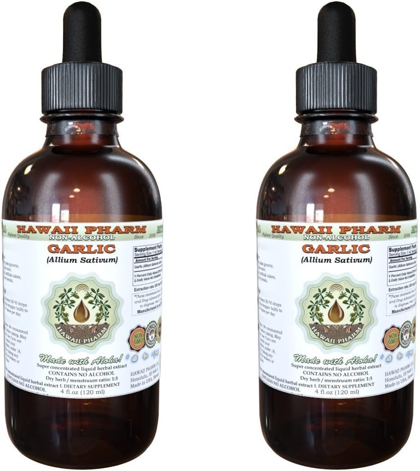 Ekstrak Liquid Gratis Bawang Bawang Organik (Allium sativum) Bubuk Kering Glycerite Hawaii Pharm Natural Herbal Suplemen 2x2 oz
