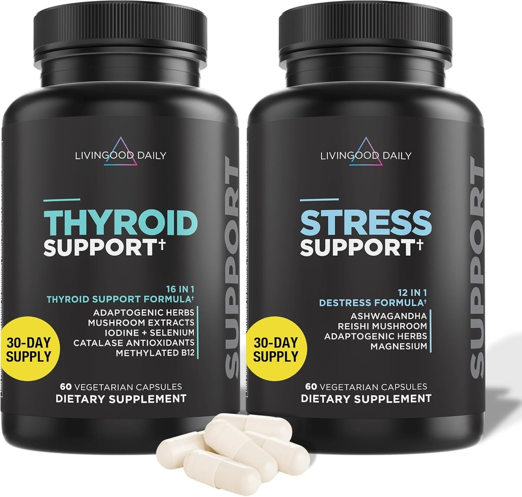 Livingood Daily Thyroid Dukung Bundle - Lengkap Tambahan Thyroid Plus Adrenal dan Cortisol Dukungan