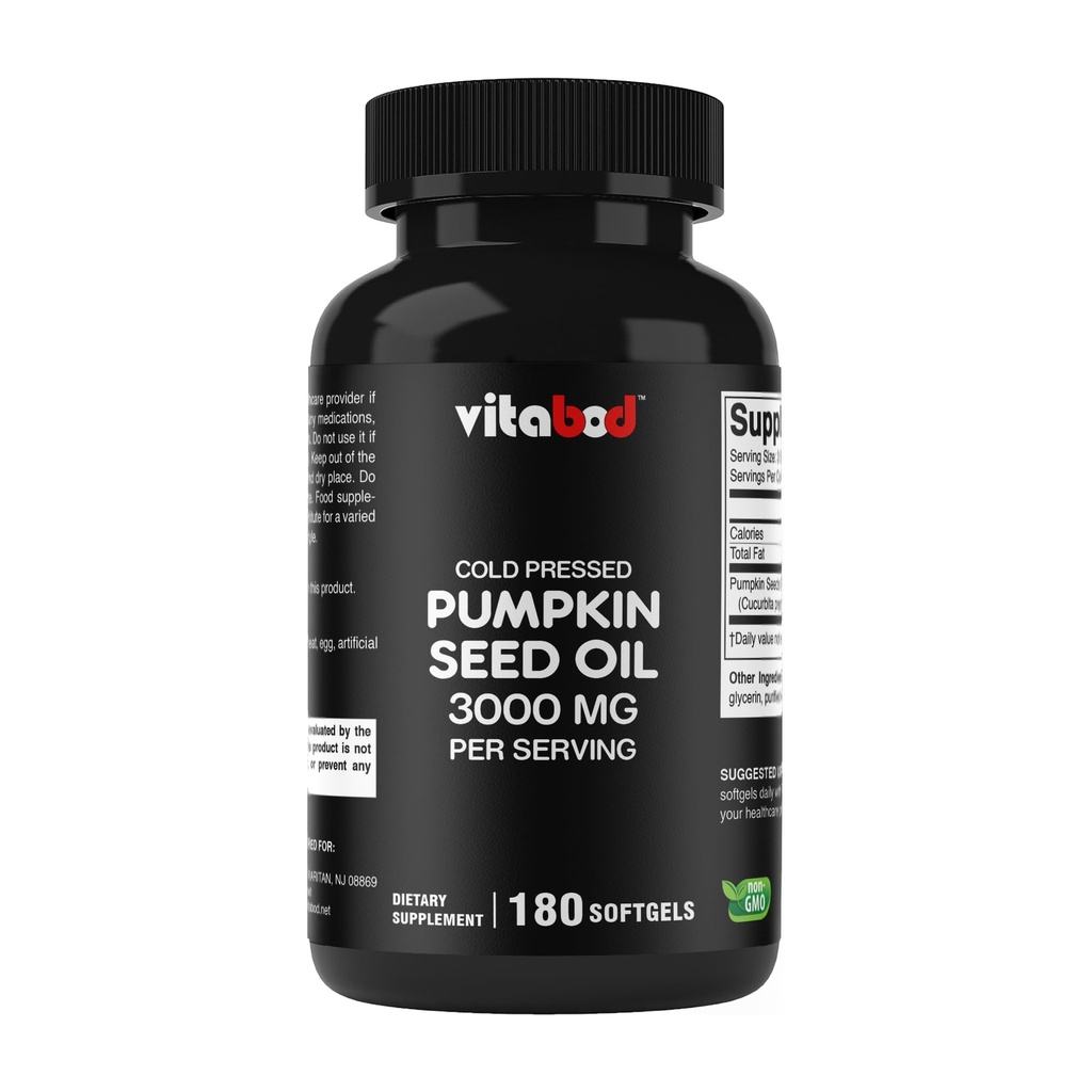 Cold Menekan Pumpkin Seed 3000mg per Serving - 180 Softgels - Non-GMO & Gluten Free