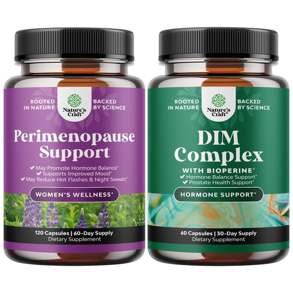 Bundle of Complete Perimenopause Supplement for Women with Maca Root Vitex Berry & Black Cohh and Pure DIM Suplemen with Bioperine - Diindolymetana Testosteron Complex with Broccoli Florets