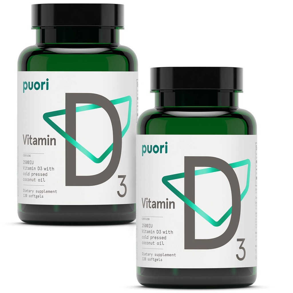 Puori Vitamin D3 Softgels, 2500 IU (62,5 mcg) - Suplemen Absorbing Cepat Vitamin D3 untuk Dukungan Sistem Imune, Kesehatan Bone & Density and Healthy Muscle Functions - Non-GMO & Glten- Free - 240 Count