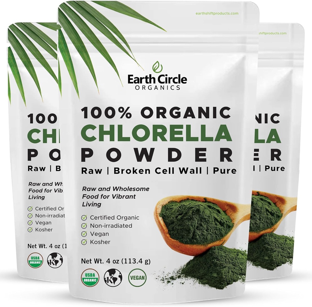 Bumi Circle Organic Organic Chlorella Popper Superfood 124; Kosher 124; Broken Cell Wall Chlorofil, Vegan, Super Green Algae, Clean Chlorella, High in Protein, Fiber & Acids - 4oz (3 Pack)