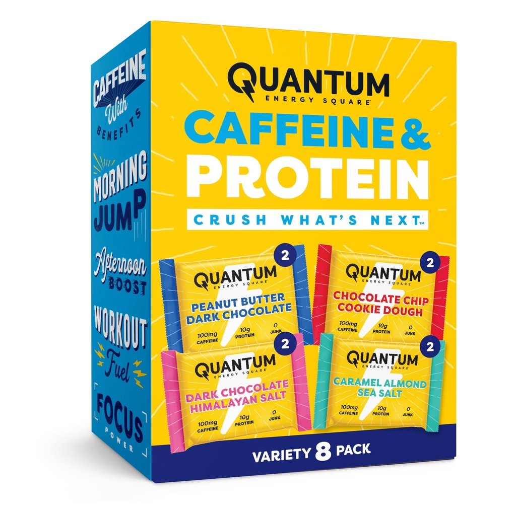 Kotak Energi Quantum, Bar Energi dengan Caffeine & 10g Protein. Delicious Heally Snack On The Go.