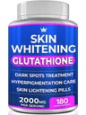 Glutathione Whitening Pill - 180 Capsules 2000mg Glutathione - Effective Skin Lightening Suplement Suplement - Dark Spots, Melasma & Acne Scar Remover, Perlakuan Hiperpigmen - Anti- Aging Antioksidant