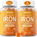 Iron Gummies + Turmeric 600mg for Women, Iron Suplemen dengan Multivitamin C, A, B-Complex, Felock, Zinc untuk Deficient Besi, Anemia dan Energy, Lembut, Non-Constipating, Chewable, Vegan, 2 Pack