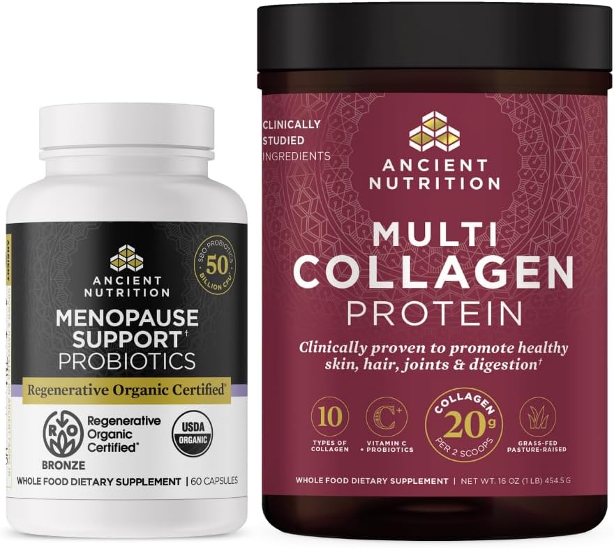 Ungeneratif Regeneratif Nuteric Progities untuk Menopause, 60 Count + Multi Collagen Protein Powder Unflastened, 45